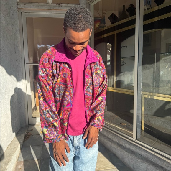 Vintage 80s Lavon Women’s L Quilted Paisley Print Zip Jacket Magenta Liner - Picture 6 of 8